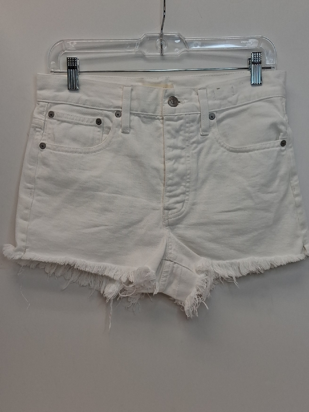 Madewell Denim Shorts Frayed Hem Button Fly White High Rise Size 24
